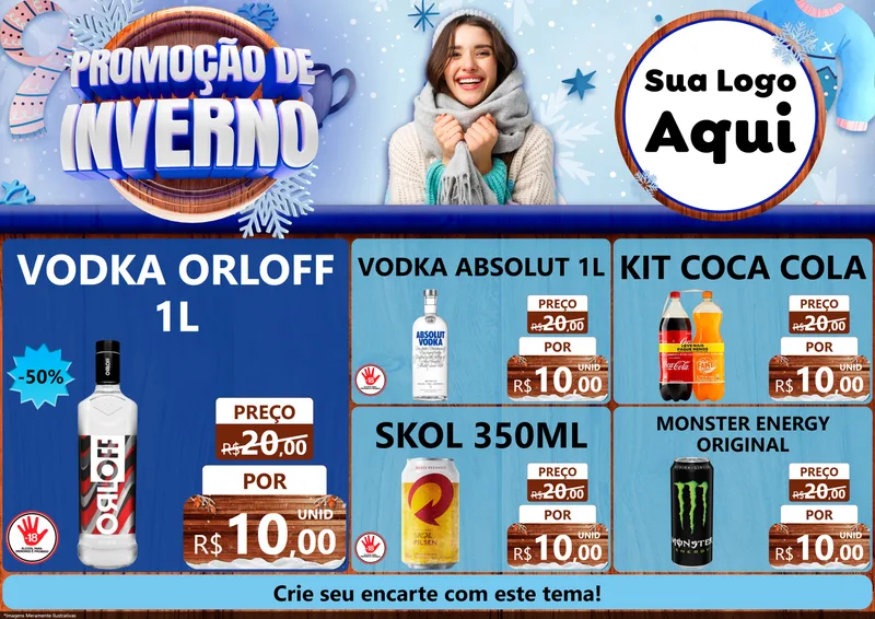 Modelo de Encarte para Encarte A4 Horizontal com o tema Promoção de Inverno para Distribuidora de bebidas