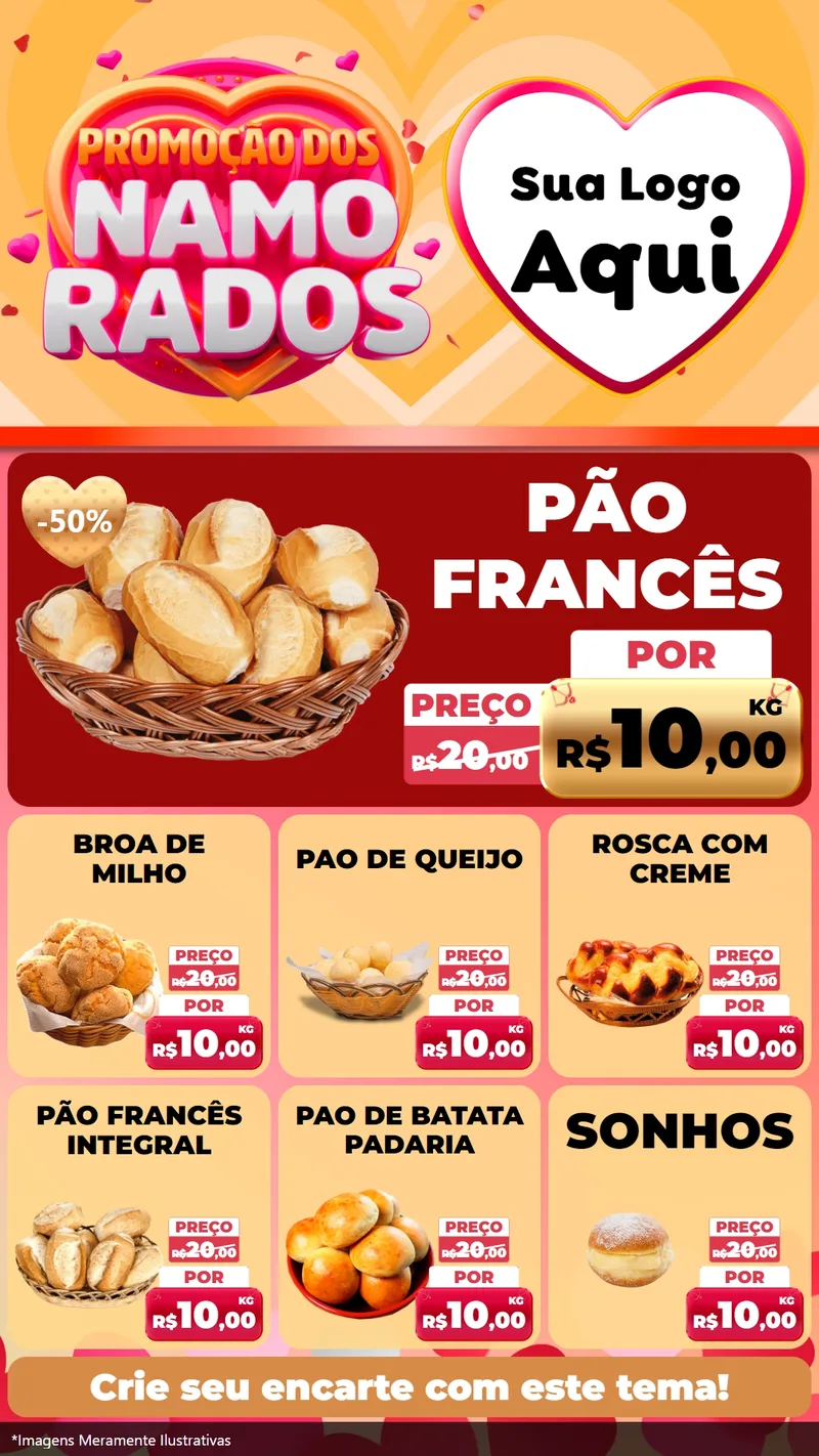 Modelo de Rede Social para Stories com o tema Promoção dos Namorados para Padaria