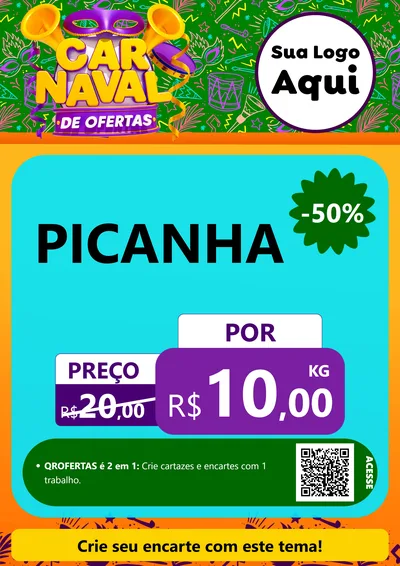 Modelo de Cartaz para Cartaz A4 Vertical com o tema Carnaval de Ofertas para Açougue