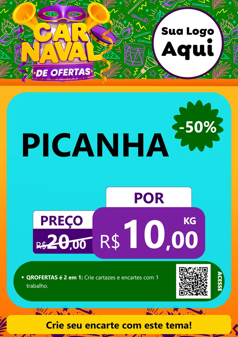 Modelo de Cartaz para Cartaz A4 Vertical com o tema Carnaval de Ofertas para Açougue