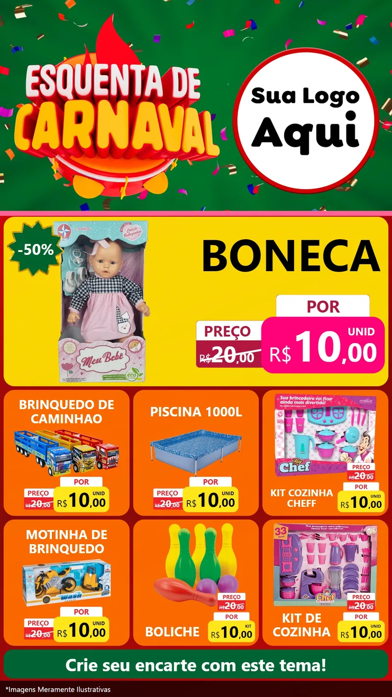 Modelo de Rede Social para Stories com o tema Esquenta de Carnaval para Brinquedos