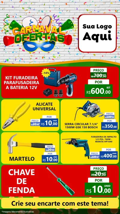 Modelo de TV para TV Vertical com o tema Carnaval de Ofertas para Maquinas e Ferramentas