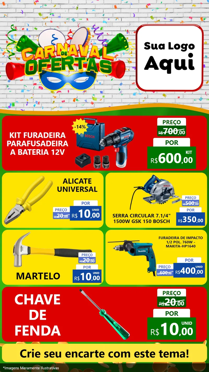 Modelo de TV para TV Vertical com o tema Carnaval de Ofertas para Maquinas e Ferramentas