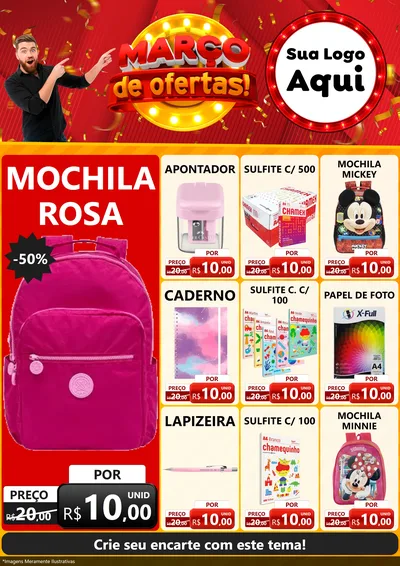 Modelo de Encarte para Encarte A4 Vertical com o tema Março de Ofertas! para Papelaria