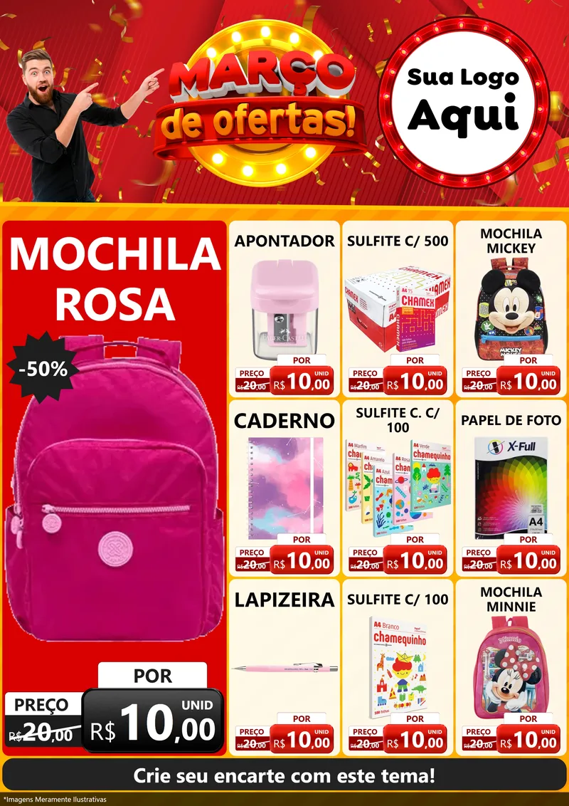 Modelo de Encarte para Encarte A4 Vertical com o tema Março de Ofertas! para Papelaria