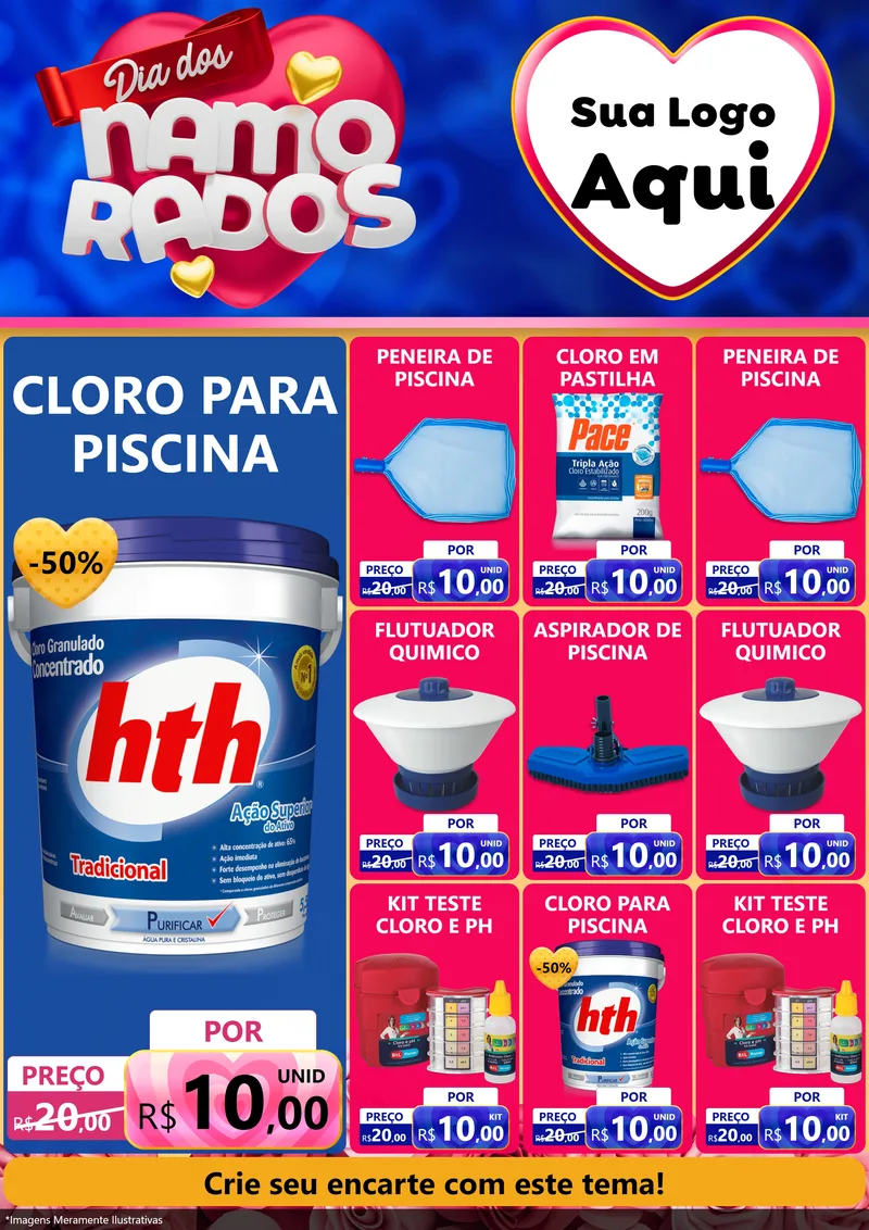 Modelo de Encarte para Encarte A4 Vertical com o tema Dia dos namorados para Produtos para Piscina