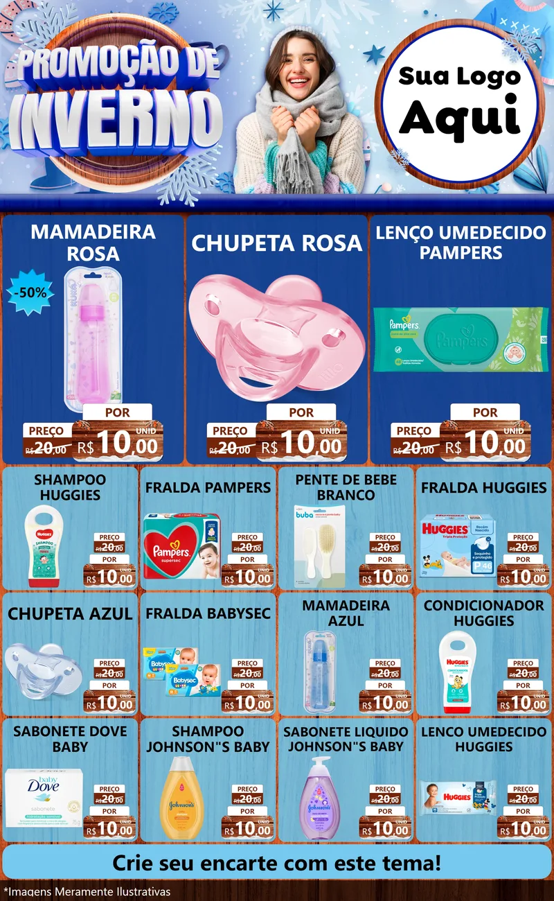Modelo de Encarte para Encarte Grande com o tema Promoção de Inverno para Bebês