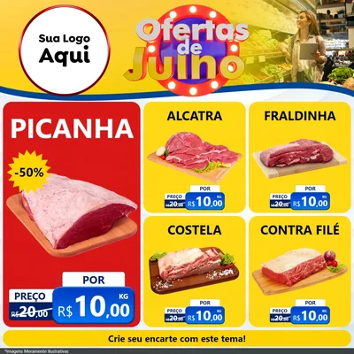 Modelo de Rede Social para Feed Facebook com o tema Ofertas de Julho para Açougue