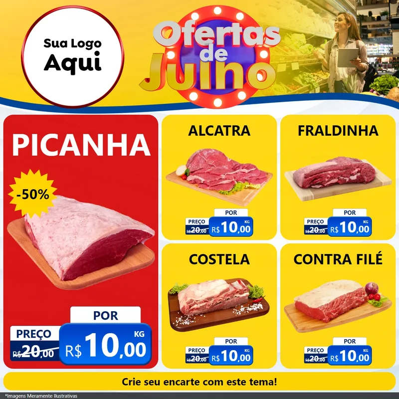 Modelo de Rede Social para Feed Facebook com o tema Ofertas de Julho para Açougue