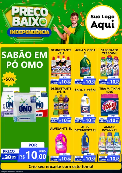 Modelo de Encarte para Encarte A4 Vertical com o tema Preço Baixo de Independência para Produtos de Limpeza