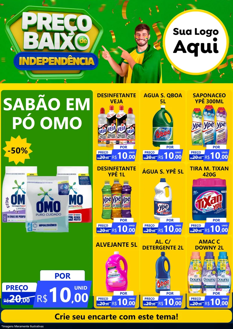 Modelo de Encarte para Encarte A4 Vertical com o tema Preço Baixo de Independência para Produtos de Limpeza