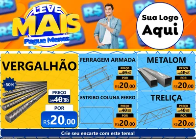 Modelo de Encarte para Encarte A4 Horizontal com o tema Leve Mais, Pague Menos para Ferragens