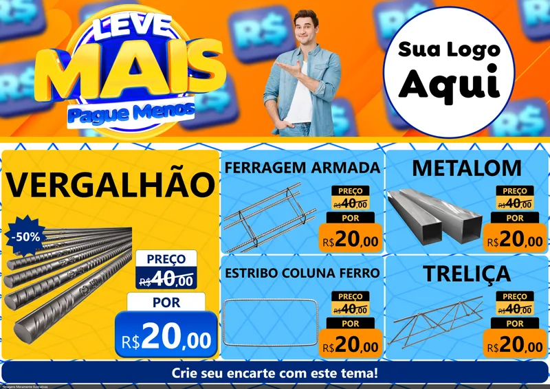 Modelo de Encarte para Encarte A4 Horizontal com o tema Leve Mais, Pague Menos para Ferragens