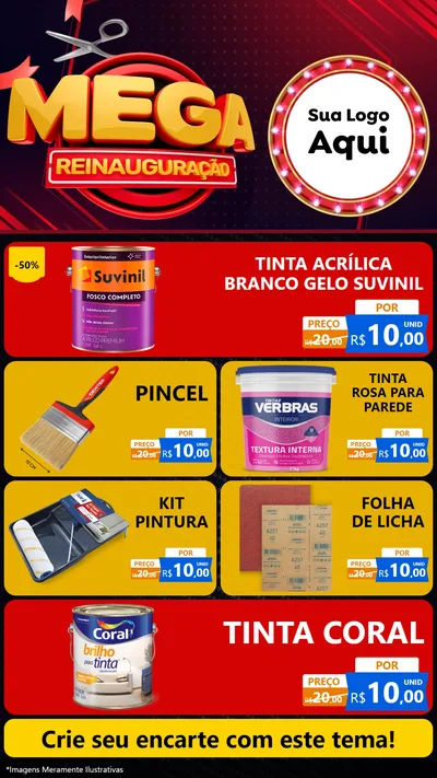 Modelo de TV para TV Vertical com o tema Mega Reinauguração para Tintas e Ferramentas