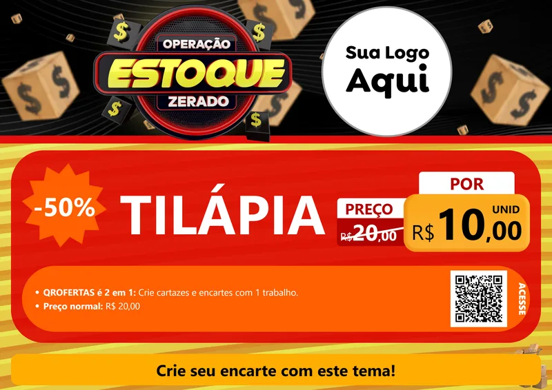 Modelo de Cartaz para Cartaz A4 Horizontal com o tema Operação Estoque Zerado para Peixaria