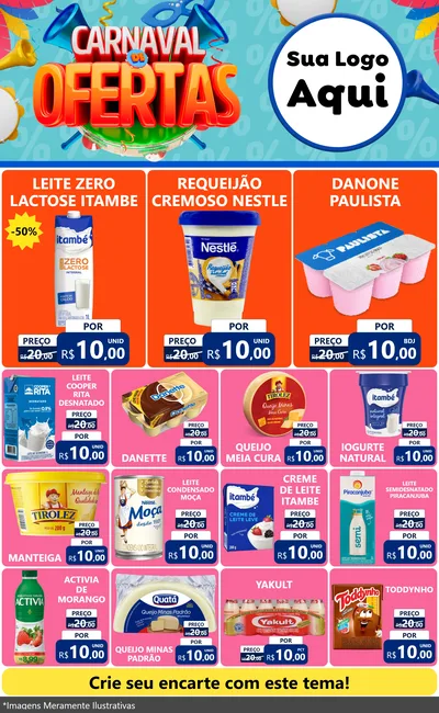 Modelo de Encarte para Encarte Grande com o tema Carnaval de Ofertas para Frios e Laticínios