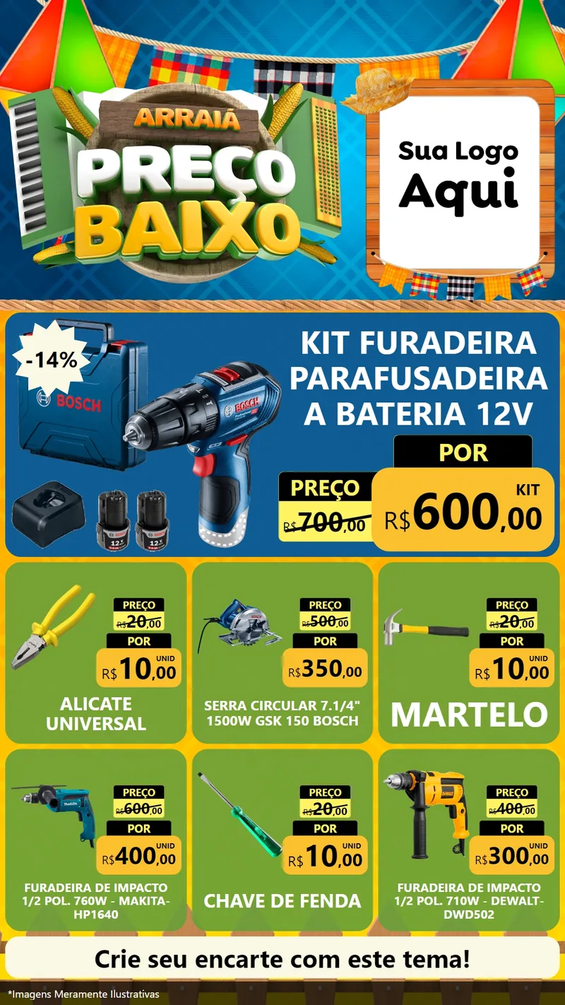 Modelo de Rede Social para Stories com o tema Arraiá de Preço Baixo - Junina para Maquinas e Ferramentas