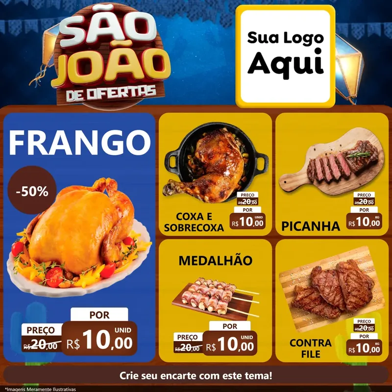 Modelo de Rede Social para Feed Facebook com o tema São João Ofertas Imbatíveis! - Junina para Assados