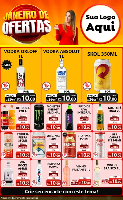 Modelo de Encarte para Encarte Grande com o tema Janeiro de Ofertas para Distribuidora de bebidas