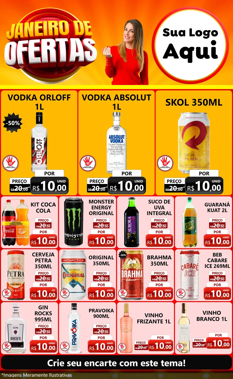 Modelo de Encarte para Encarte Grande com o tema Janeiro de Ofertas para Distribuidora de bebidas