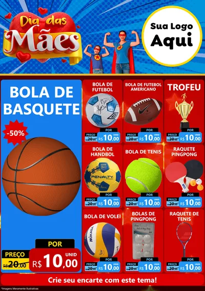 Modelo de Encarte para Encarte A4 Vertical com o tema Dia das Mães para Artigos Esportivos