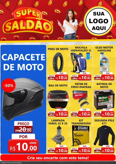 Modelo de Encarte para Encarte A4 Vertical com o tema Super Saldão para Moto peças