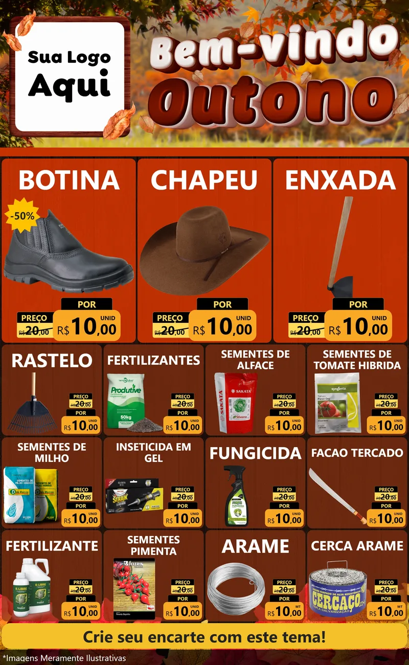 Modelo de Encarte para Encarte Grande com o tema Bem-vindo Outono para Agropecuária