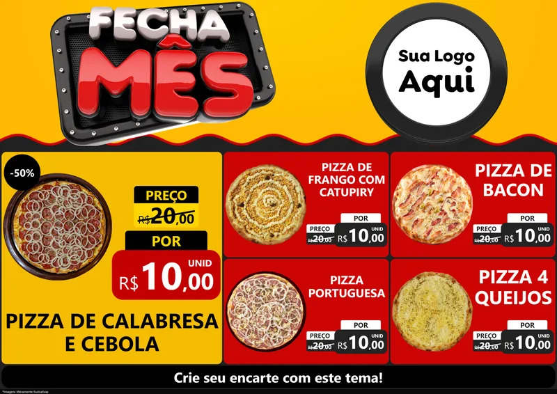 Modelo de Encarte para Encarte A4 Horizontal com o tema Fecha Mês para Pizzaria