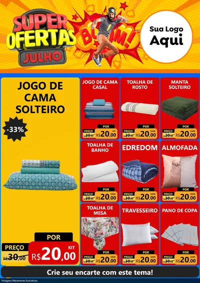 Modelo de Encarte para Encarte A4 Vertical com o tema Super Ofertas Julho para Cama, Mesa e Banho