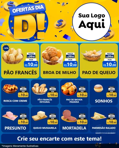 Modelo de Rede Social para Feed Instagram com o tema Ofertas Dia D para Padaria