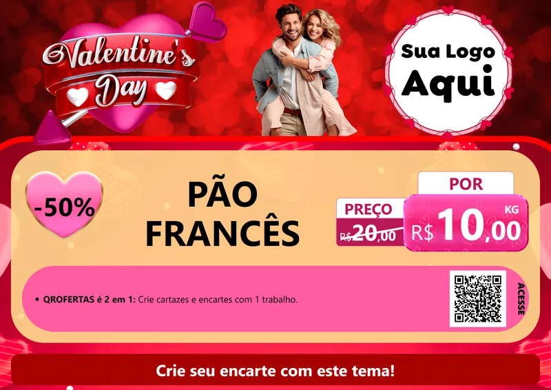 Modelo de Cartaz para Cartaz A4 Horizontal com o tema Valentine's Day para Padaria