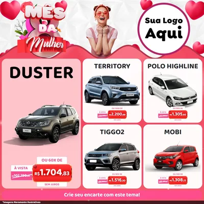 Modelo de Rede Social para Feed Facebook com o tema Mês da Mulher para Concessionaria de Carros