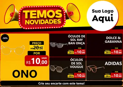 Modelo de Encarte para Encarte A4 Horizontal com o tema Temos Novidades para Óticas