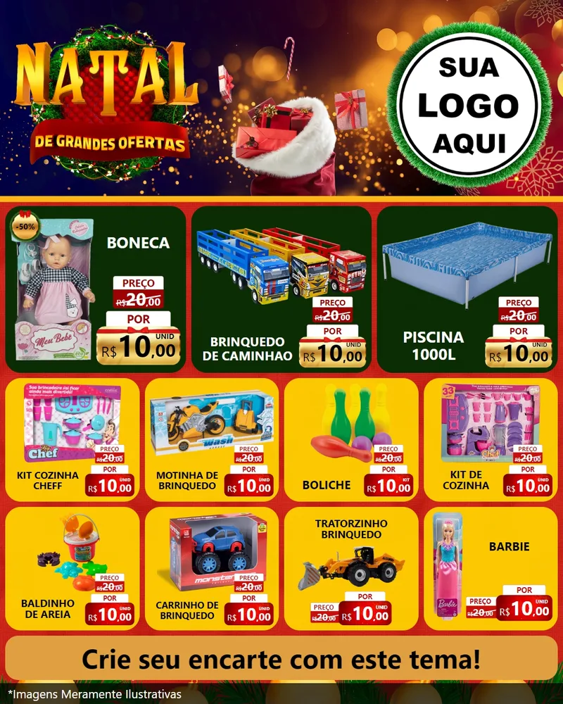 Modelo de Rede Social para Feed Instagram com o tema Natal de Grandes Ofertas para Brinquedos