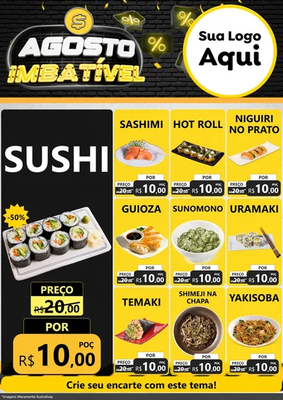 Modelo de Encarte para Encarte A4 Vertical com o tema Agosto Imbatível para Comida japonesa
