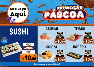 Modelo de Encarte para Encarte A4 Horizontal com o tema Promoção Páscoa para Comida japonesa