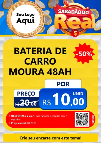 Modelo de Cartaz para Cartaz A4 Vertical com o tema Sabadão do Real para Baterias Elétricas