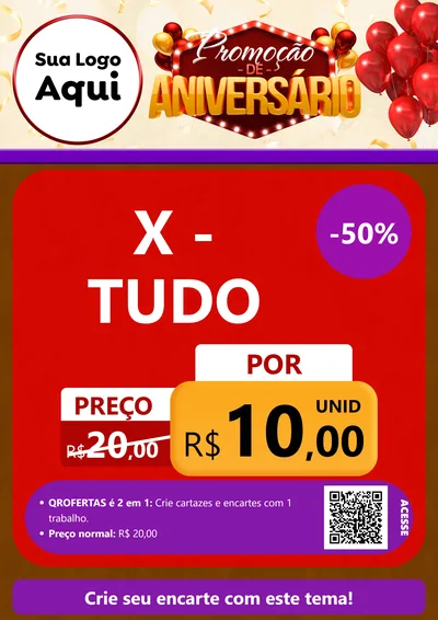 Modelo de Cartaz para Cartaz A4 Vertical com o tema Promoção de Aniversário para Hamburgueria
