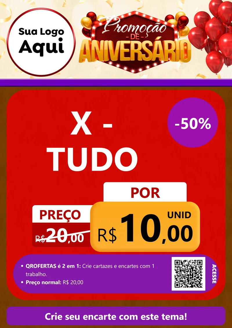 Modelo de Cartaz para Cartaz A4 Vertical com o tema Promoção de Aniversário para Hamburgueria
