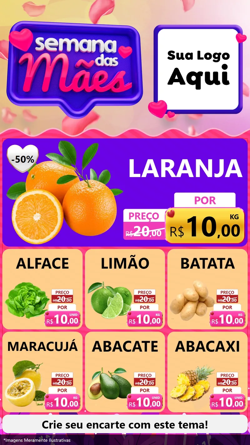 Modelo de Rede Social para Stories com o tema Semana das Mães para Hortifrúti