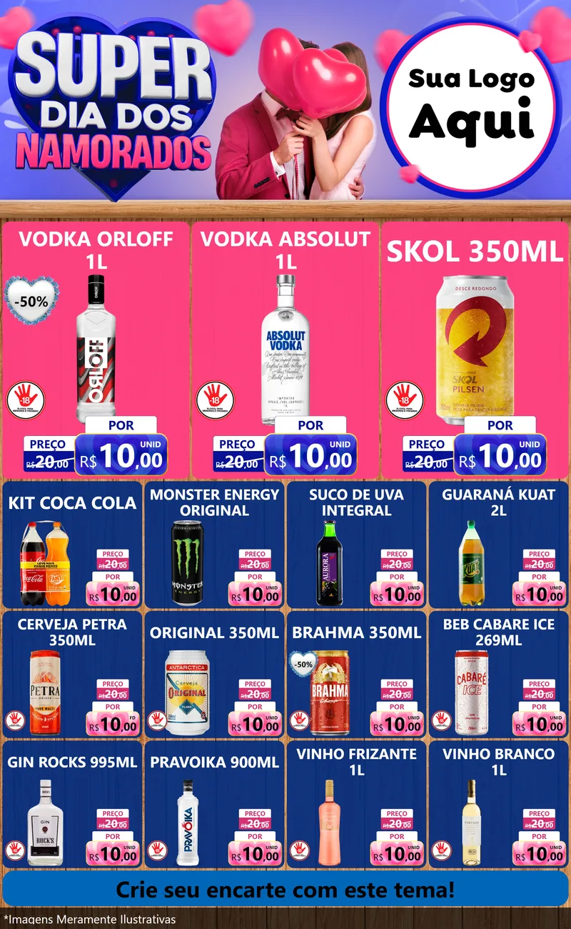 Modelo de Encarte para Encarte Grande com o tema Super Dia dos Namorados para Distribuidora de bebidas