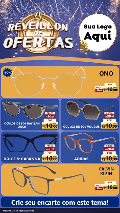 Modelo de TV para TV Vertical com o tema Réveillon de Ofertas para Óticas