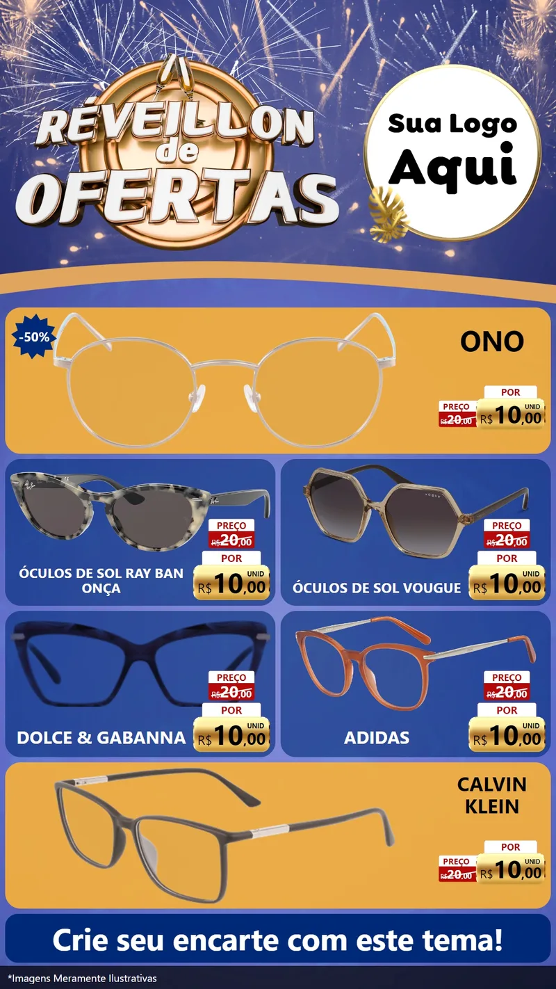 Modelo de TV para TV Vertical com o tema Réveillon de Ofertas para Óticas