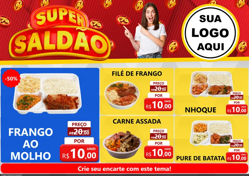 Modelo de Encarte para Encarte A4 Horizontal com o tema Super Saldão para Restaurante
