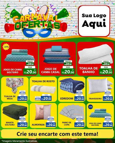 Modelo de Rede Social para Feed Instagram com o tema Carnaval de Ofertas para Cama, Mesa e Banho