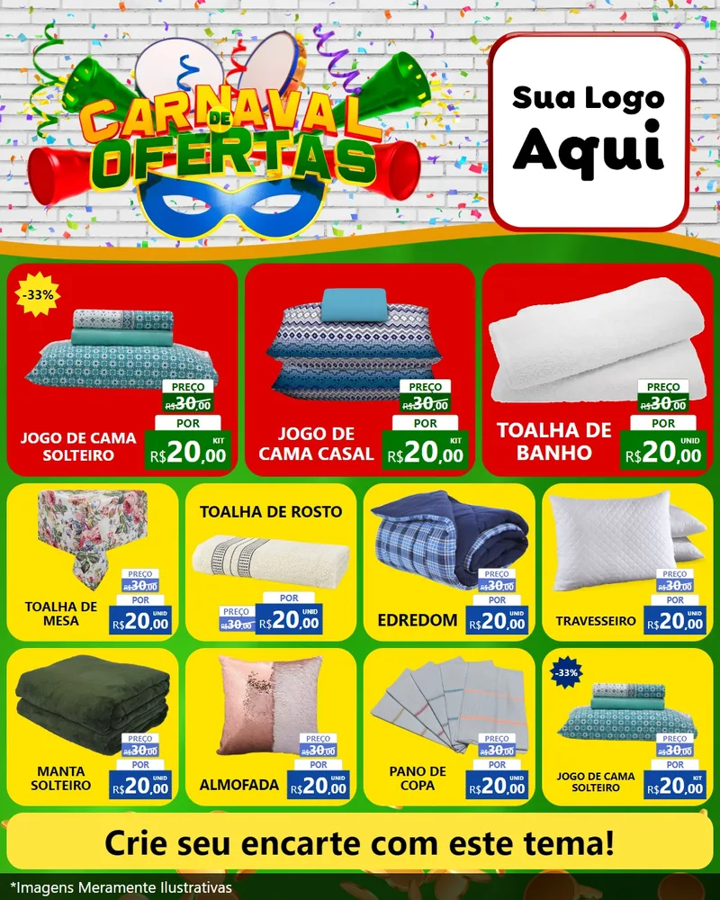 Modelo de Rede Social para Feed Instagram com o tema Carnaval de Ofertas para Cama, Mesa e Banho