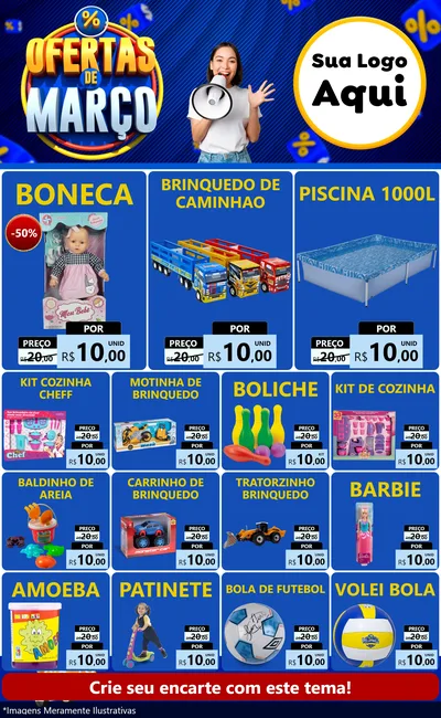 Modelo de Encarte para Encarte Grande com o tema Ofertas de Março para Brinquedos