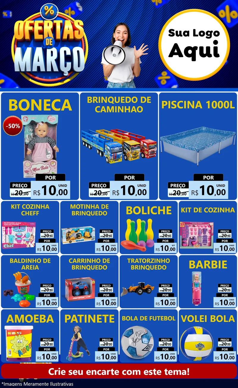 Modelo de Encarte para Encarte Grande com o tema Ofertas de Março para Brinquedos