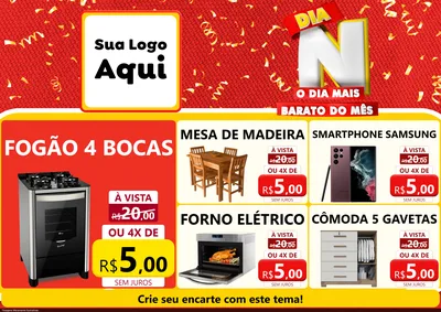 Modelo de Encarte para Encarte A4 Horizontal com o tema Dia N o Dia Mais Barato do Mês para Móveis e Eletro