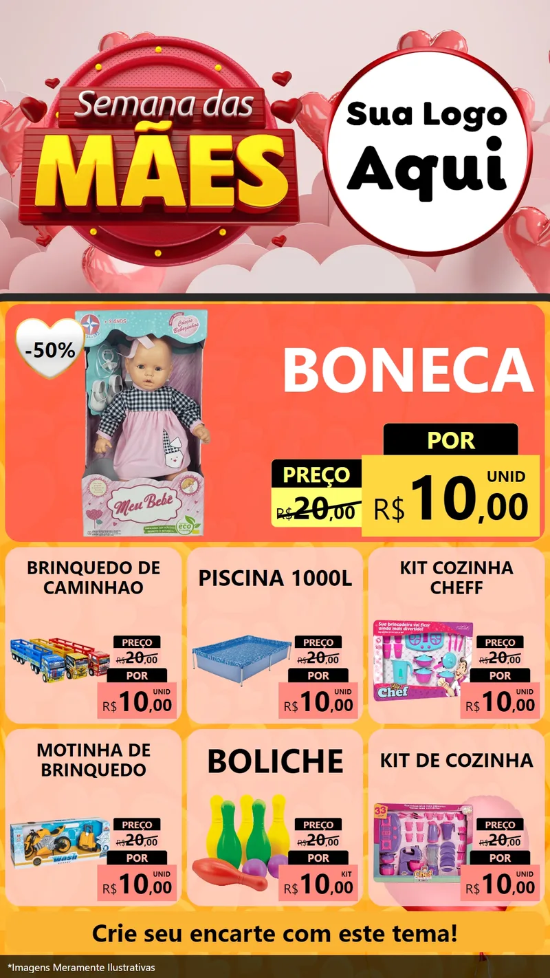 Modelo de Rede Social para Stories com o tema Semana das Mães para Brinquedos